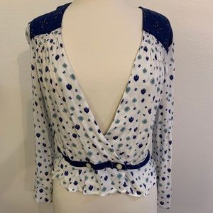 Free People Blouse white and blue pattern